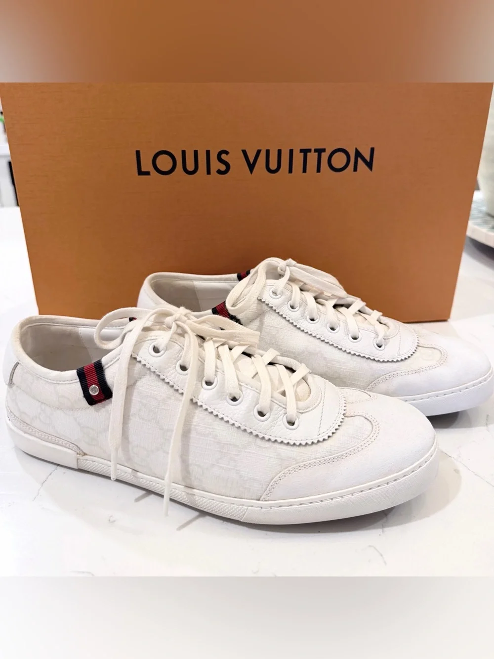 Authentic Gucci Off-White GG Monogram Canvas Low-Top Sneakers